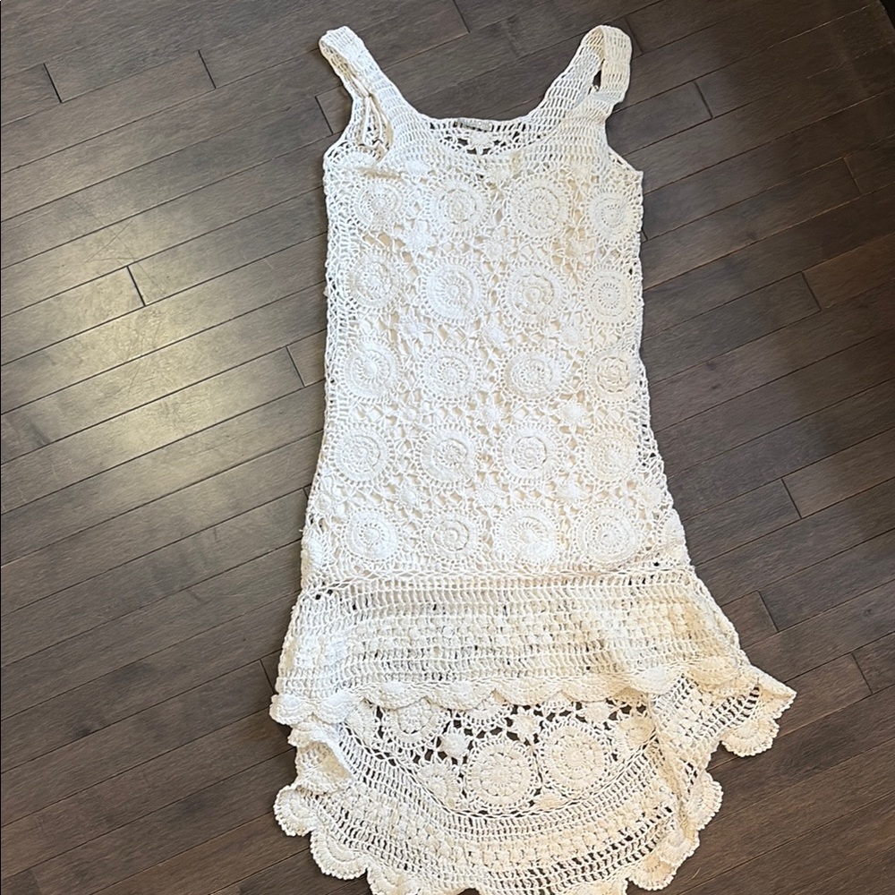 Billabong Bohemian White Crochet Hi Low Dress with Slip Dress Women’s Size M